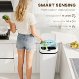 HOMCOM 50L Stainless Steel Sensor Bin with Bag-Fixing Ring – Slim Hands-Free Kitchen Waste Bin, White