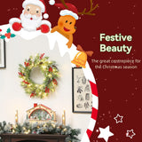 HOMCOM 60 cm Prelit Christmas Wreath with 30 Warm White LEDs and Timer – Battery-Operated Door Wreath with Realistic Branches