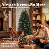 HOMCOM 5ft Pre-Decorated Artificial Christmas Tree – Hinged Fir with 490 Branch Tips, Berries and Foldable Metal Stand, Green