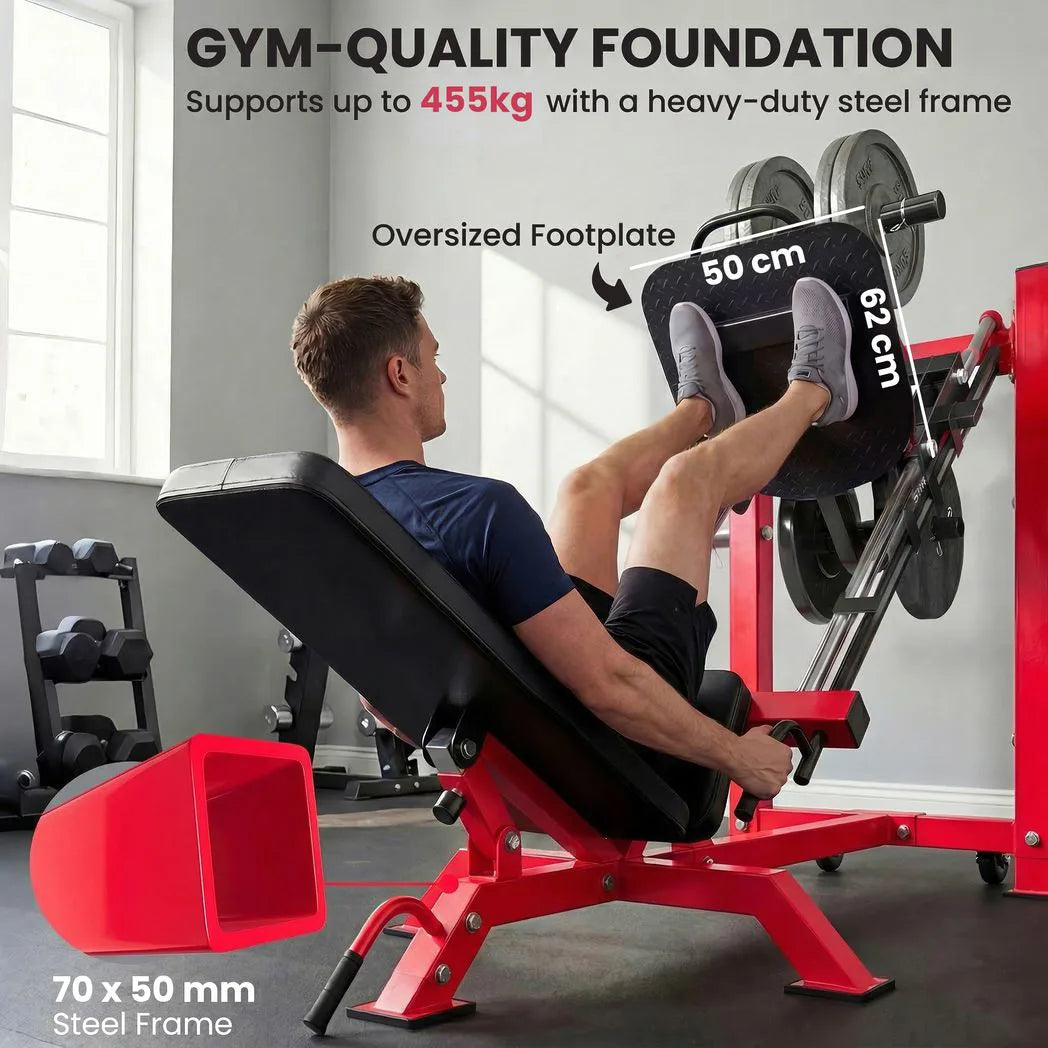 SPORTNOW Leg Press Machine with Wheels & Calf Block, 455kg Capacity – Adjustable Squat Machine for Home Gym