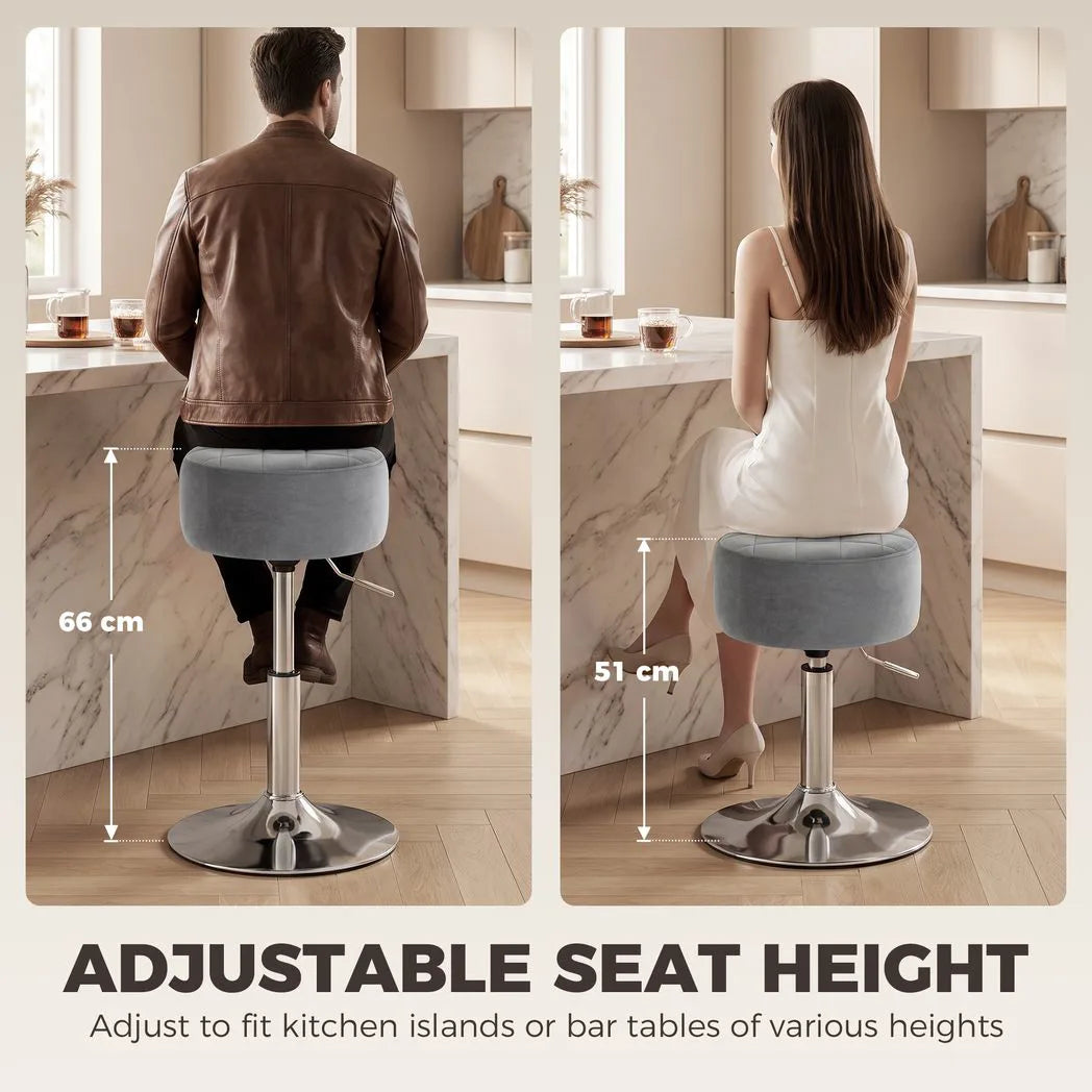 HOMCOM Adjustable Swivel Bar Stool with Velvet-Feel Padded Seat – Single Kitchen Breakfast Barstool, Grey