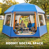 Outsunny 4 Person Cabin Tent with Easy Setup Frame, 3000mm Waterproof & Removable Roof – Family Camping Tent, Blue