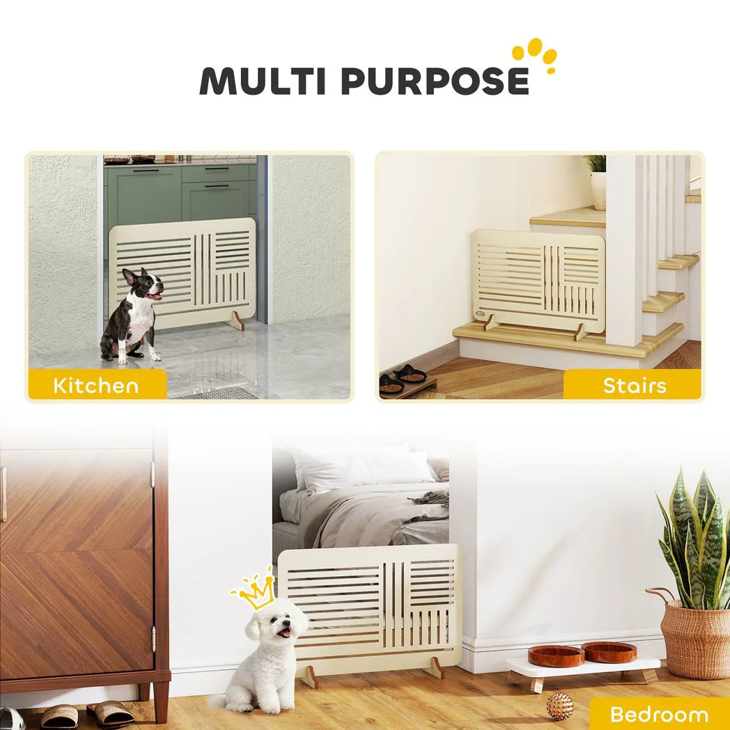 PawHut Freestanding Pet Gate with Support Feet – Portable Dog Barrier for Small Breeds, Natural Wood