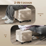 HOMCOM Small Ottoman Footstool with Side Pocket, Padded Seat and Rubber Wood Legs – Living Room, Beige