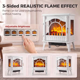 HOMCOM 3-Sided Glass Electric Fireplace Stove with 1000W/2000W Settings and Flame Effect – White