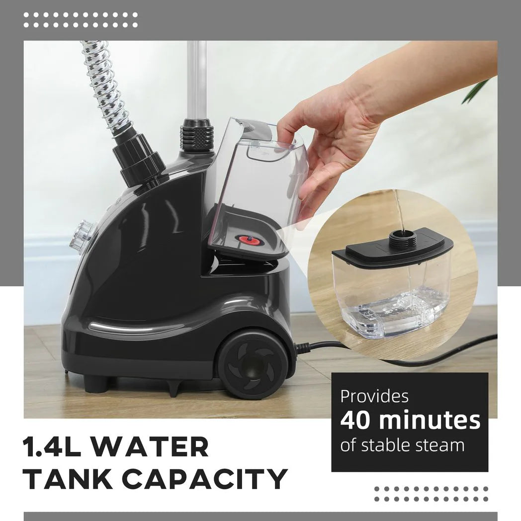 HOMCOM Clothes Steamer with Adjustable Pole, 11 Steam Levels and 1.4L Water Tank – 1950W Garment Steamer, Black