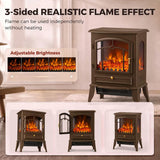 HOMCOM 3-Sided Electric Fireplace Stove, 1000W/2000W Freestanding Heater with 3D Flame Log – Brown