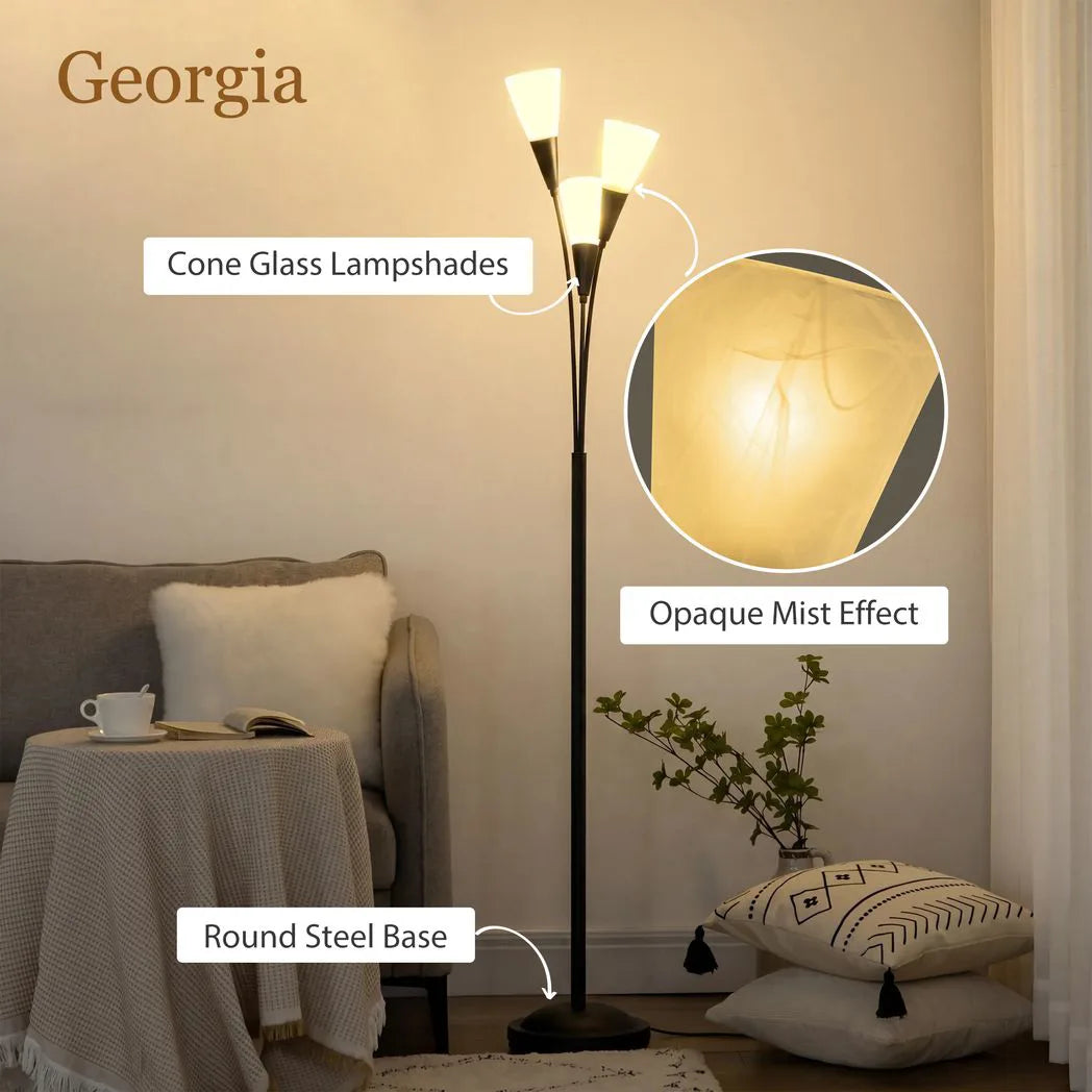 HOMCOM 3-Light Uplighter Floor Lamp – Black