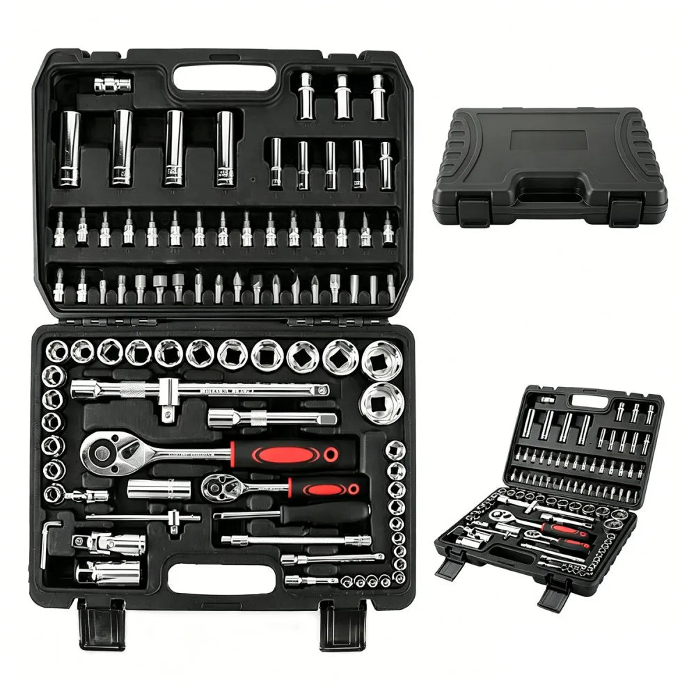 94-Piece Socket Set with 1/2" and 1/4" Drive Ratchets, Bits and Extension Bars – Chrome-Vanadium Kit