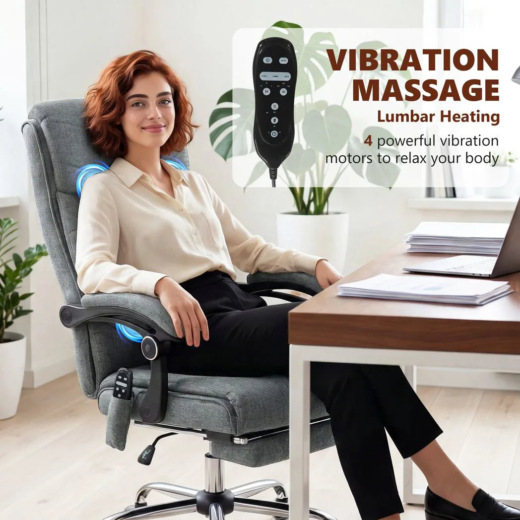 Vinsetto High Back Massage Office Chair with Heat, Footrest & 135° Recline – Ergonomic Executive Chair, Grey