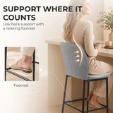 HOMCOM Set of 2 Velvet Bar Stools with Backrest and Footrest – Modern Steel Frame Kitchen Counter Stools, Grey