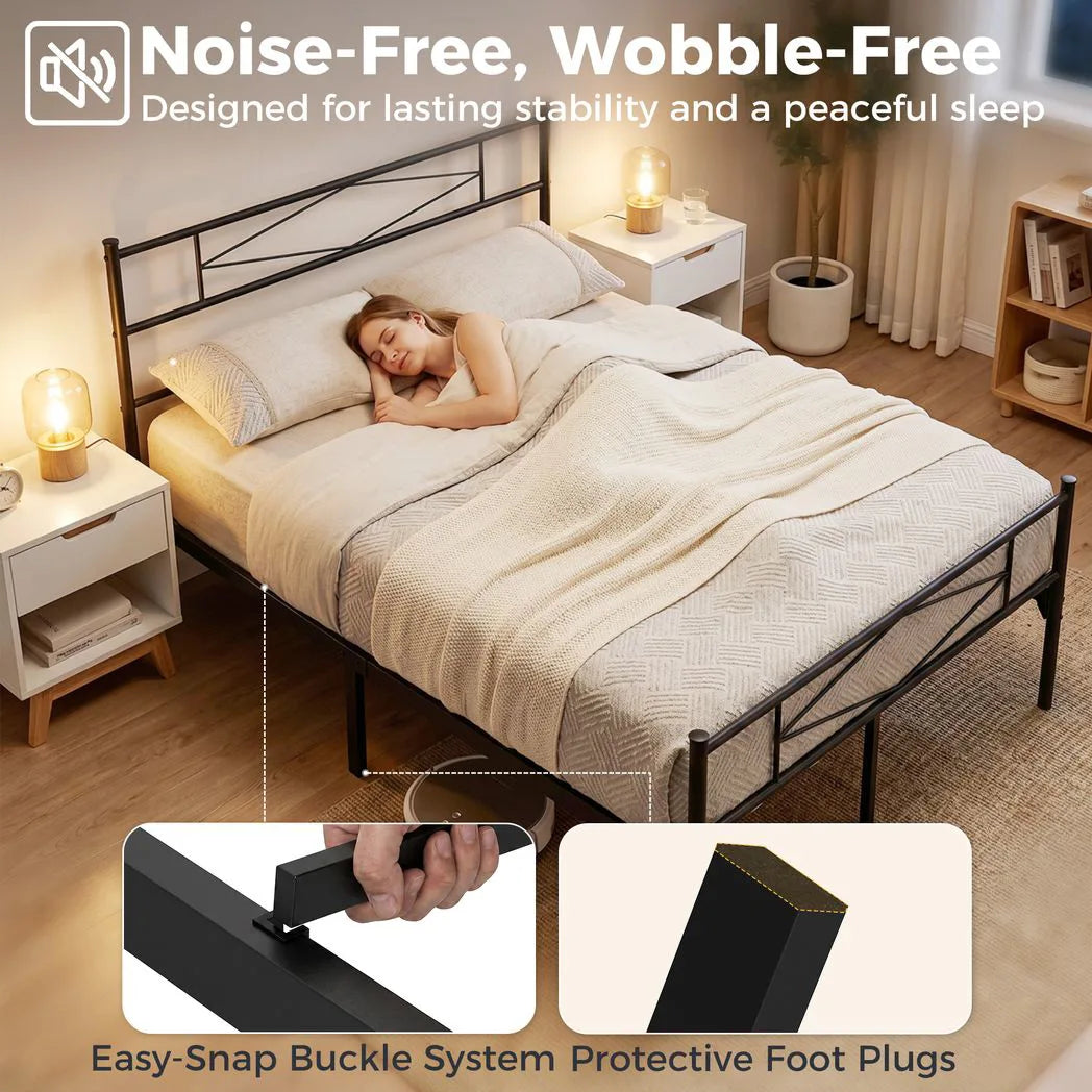 HOMCOM 4ft6 Double Metal Bed Frame with Diamond Headboard and Footboard – Platform Bed, Black