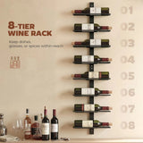 HOMCOM 8 Tier Wall Mounted Wine Rack – Metal Bottle Display and Storage Holder for Kitchen, Black