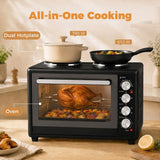 HOMCOM 36L Mini Oven with Dual Hot Plates, Convection Fan & Rotisserie – Countertop Electric Cooker, 90–230°C