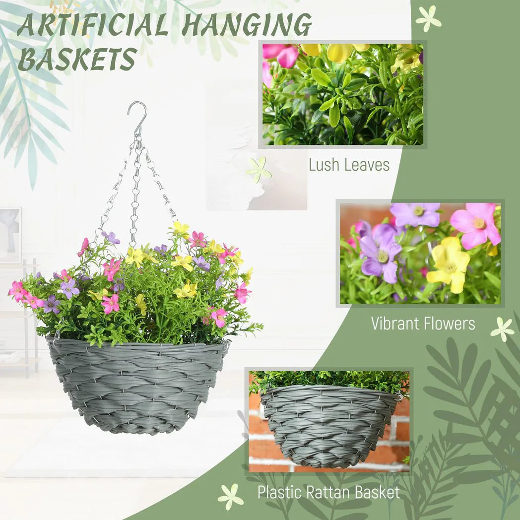 HOMCOM Artificial Hanging Cosmos Flowers – Set of 2, Multi-Coloured