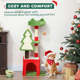 PawHut Christmas Cat Tree, 120cm Tower with Scratching Post, Bed, House and Toys – Festive Green