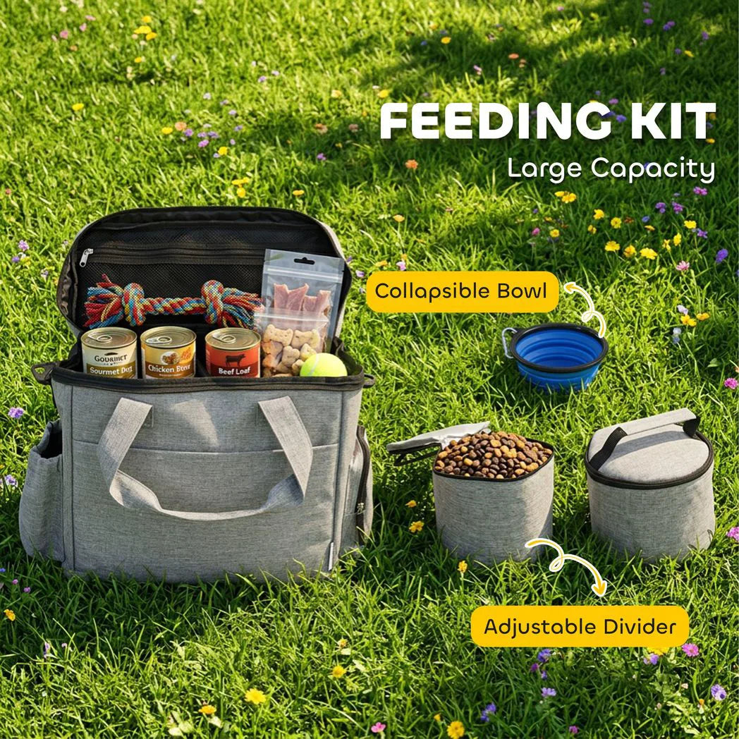 PawHut Waterproof Dog Travel Bag with Two Food Containers, Collapsible Bowl & Pockets – Walking Bag for Pets