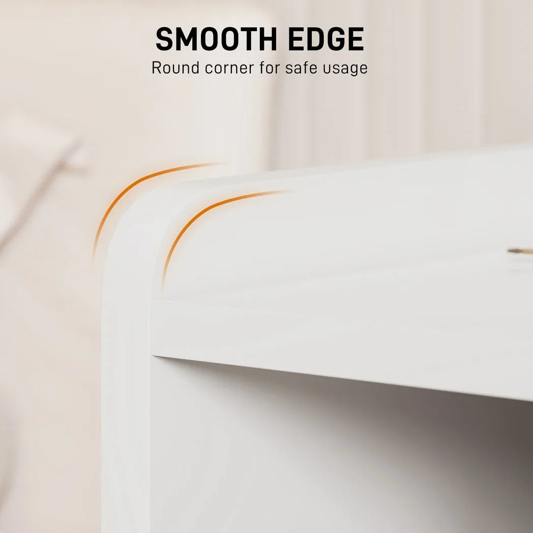 HOMCOM Bedside Table with 2 Drawers and Open Shelves – Cut-Out Handles, High Gloss White Nightstand
