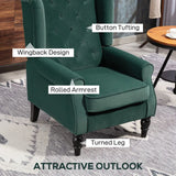 HOMCOM Wingback Accent Chair with Button Tufted Flannel Fabric & Pocket Springs – Retro Armchair, Green