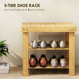 HOMCOM 2-Tier Bamboo Shoe Storage Bench – Slatted Shelves, Natural Finish