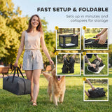 PawHut Soft Dog Travel Crate, 90 x 64 x 64 cm, with Removable Pad and Mesh Windows – Foldable, Army Green