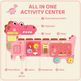 AIYAPLAY Wall-Mounted Montessori Busy Board with Xylophone – Dinosaur Toddler Learning Centre, Pink