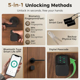 HOMCOM Smart Door Cylinder, 5-in-1 Keyless Entry with Fingerprint, App and NFC – Bluetooth Lock