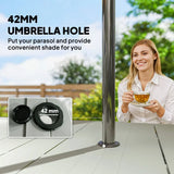 Outsunny Rectangular Garden Dining Table for 6 with Parasol Hole, Galvanised Steel, 150 x 90cm, Light Grey