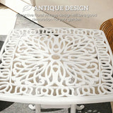 Outsunny Cast Aluminium Garden Side Table with 38 mm Parasol Hole, Floral Patio End Table with Adjustable Feet
