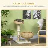 PawHut 72cm Cat Tree with Sisal Scratching Post, Two Beds & Toy Ball – Kitten Activity Tower, Beige