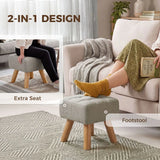 HOMCOM Linen-Look Square Padded Footstool with Wooden Legs – Leg Rest & Vanity Stool, Light Brown