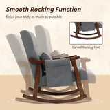 HOMCOM Rocking Accent Chair with Rubberwood Frame, Side Pocket & Pillow – 35° Rocking Armchair, Grey