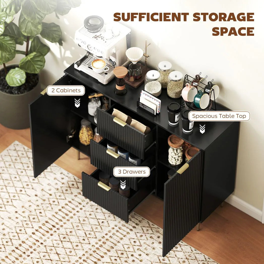 HOMCOM 120cm Sideboard with 2 Doors, 3 Drawers and Adjustable Shelves – Buffet Cabinet and TV Stand, Black