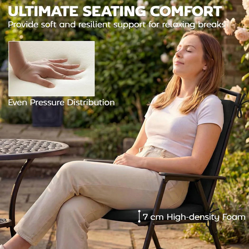 Outsunny Outdoor Seat Cushions, Set of 2 – 50 x 50 cm Water-Resistant Garden Seat Pads with Ties, 7 cm Thick, Black