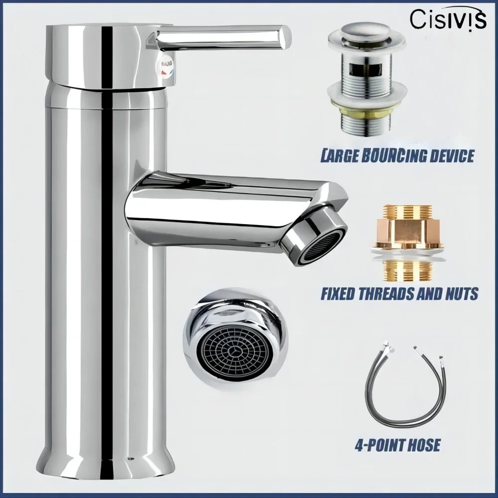 Cisivis Cloakroom Basin Mixer Tap with Pop-Up Waste, 180° Swivel Spout – Chrome Brass Bathroom Sink Faucet