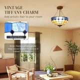 HOMCOM Tiffany Style Semi Flush Ceiling Light with 3 E27 Sockets – Vintage Stained Glass Chandelier for Living Room