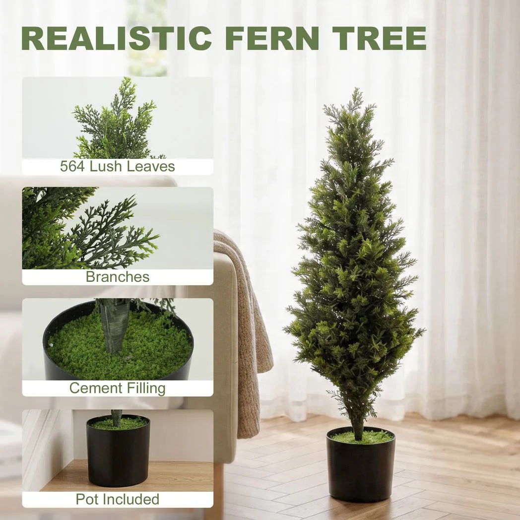 HOMCOM Set of 2 Artificial Cypress Topiary Trees in Weighted Pots, 90 cm, 564 Leaves