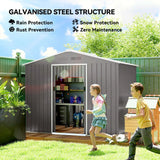 Outsunny 8 x 6ft Galvanised Steel Garden Shed with Sliding Double Doors, Light Grey