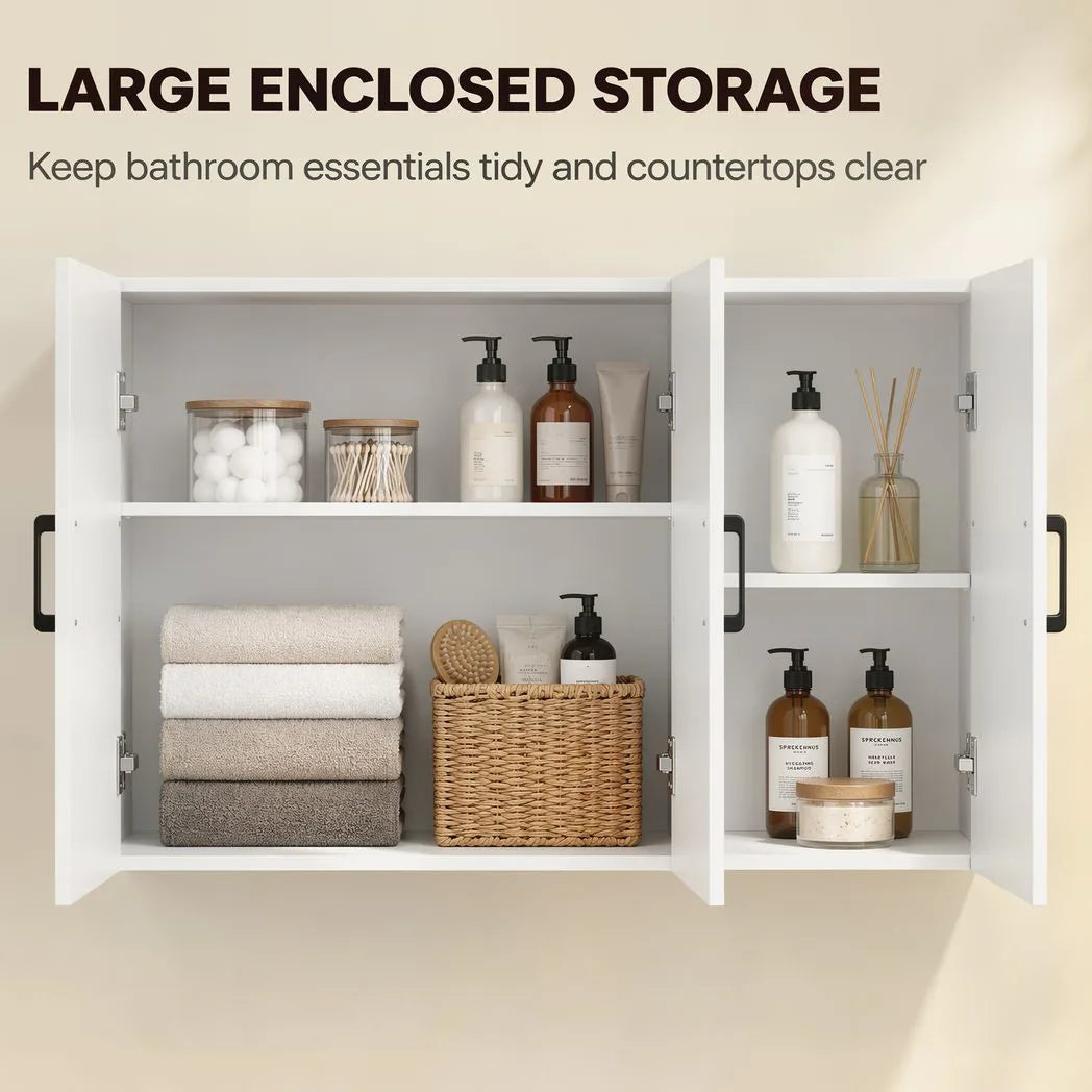 HOMCOM 90 cm Wall-Mounted Bathroom Cabinet with Soft-Close Doors and Adjustable Shelf – White