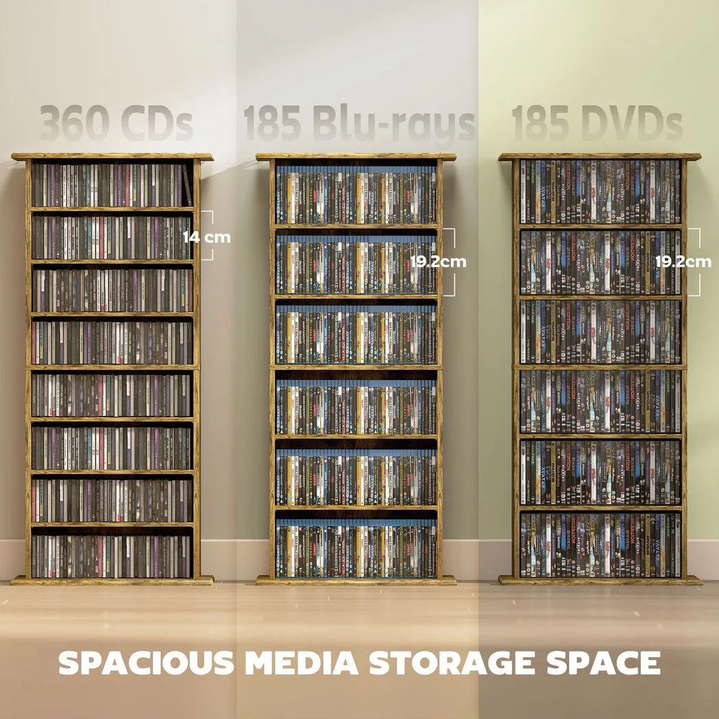 HOMCOM CD and DVD Storage Tower with 6 Adjustable Shelves, Holds 360 CDs – Rustic Brown