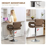 HOMCOM PU Leather Swivel Bar Stool with Back, Armrest and Footrest – Height Adjustable, Coffee