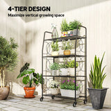 Outsunny 4-Tier Metal Plant Stand with Lockable Wheels, Heavy Duty Ladder Shelf Display Rack