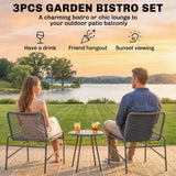 Outsunny 3 Piece Rattan Bistro Set with 2 Chairs and Round Coffee Table, Dark Grey