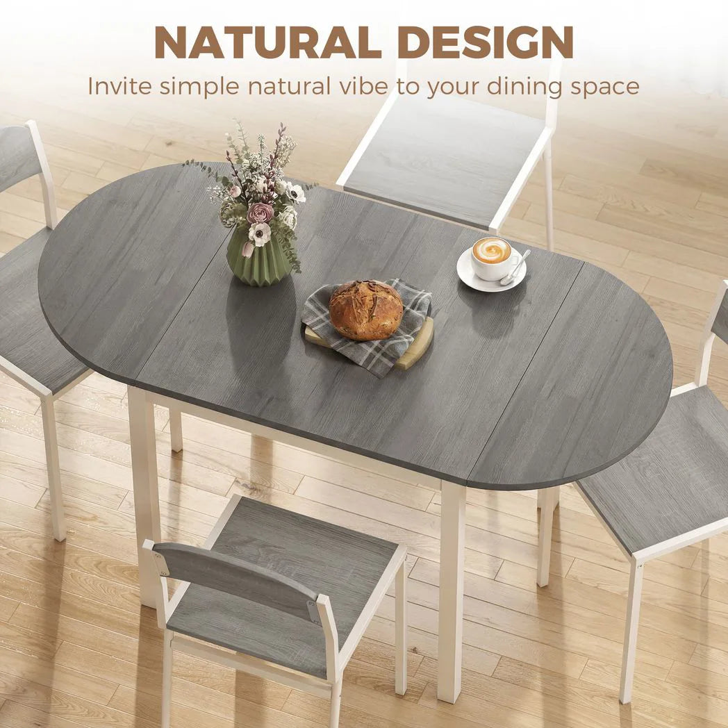 HOMCOM Wooden Drop-Leaf Dining Table for 4–6 People – Folding Pine Wood Table with Anti-Slip Feet, Grey
