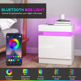 HOMCOM Set of 2 White Bedside Tables with LED Light and 2 Drawers – High Gloss Nightstands for Bedroom