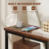 HOMCOM Narrow Bedside Table with Charging Station, 2 Fabric Drawers, AC Outlet and USB Ports, Industrial