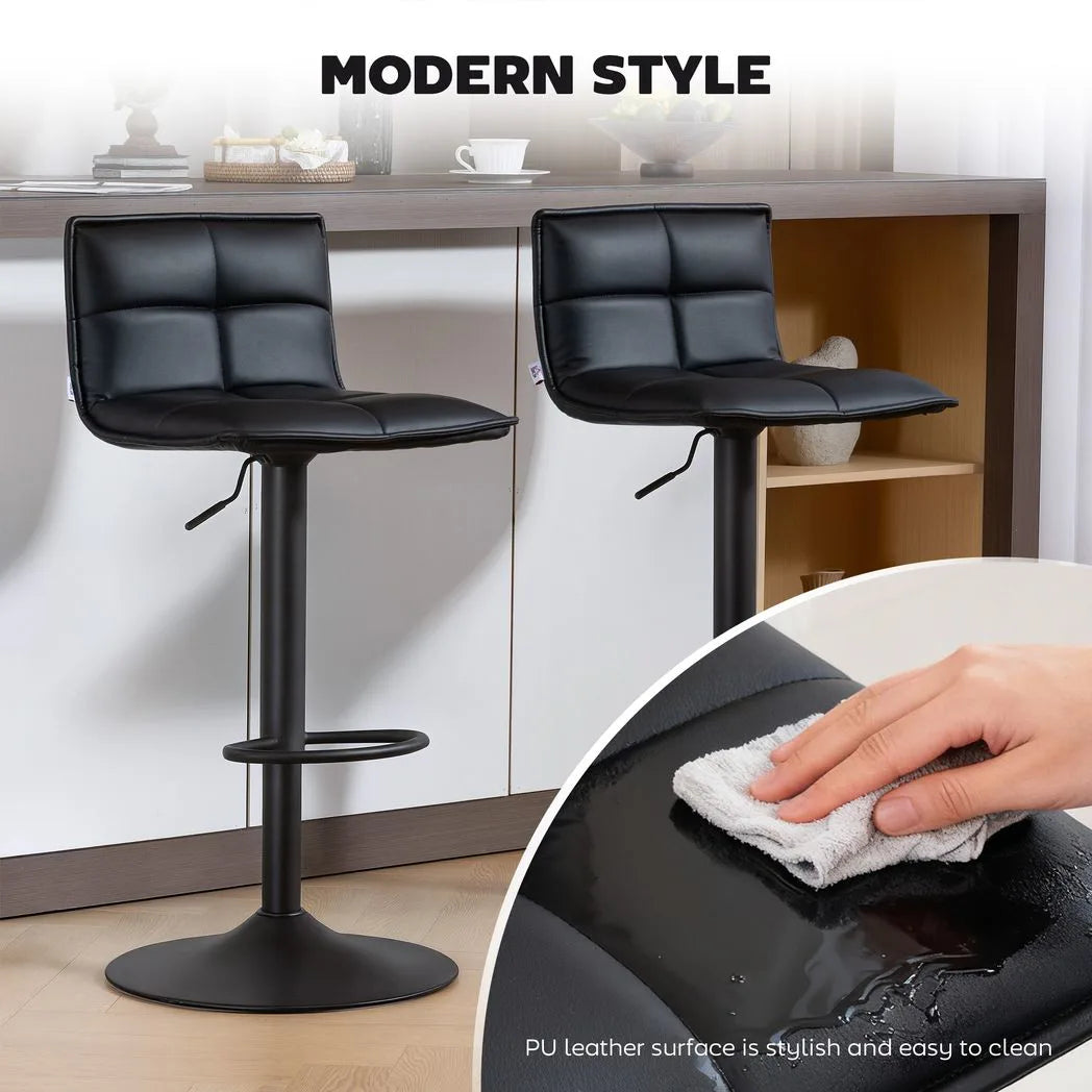 HOMCOM Set of 2 Faux Leather Swivel Bar Stools with Adjustable Height – Kitchen Island Breakfast Stools, Black