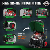 AIYAPLAY Kids Truck Engine Toy with Steering Wheel, Mist, Lights and Sounds – Mechanic Play Set, Green
