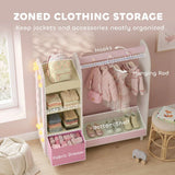AIYAPLAY Kids Clothing Rack Wardrobe with Glowing Lights Mirror, Fabric Drawer and Shelves, Ages 3–8 – Bedroom, Pink