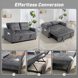 HOMCOM 2 Seater Click Clack Sofa Bed with Pull-Out Design & Cup Holders – Corduroy Upholstery, Charcoal Grey